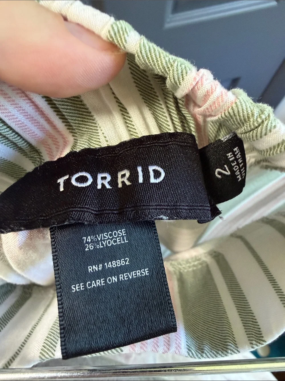 torrid Striped Wide-Leg Women’s Pants - Green & White & Pink - Picture 4 of 5